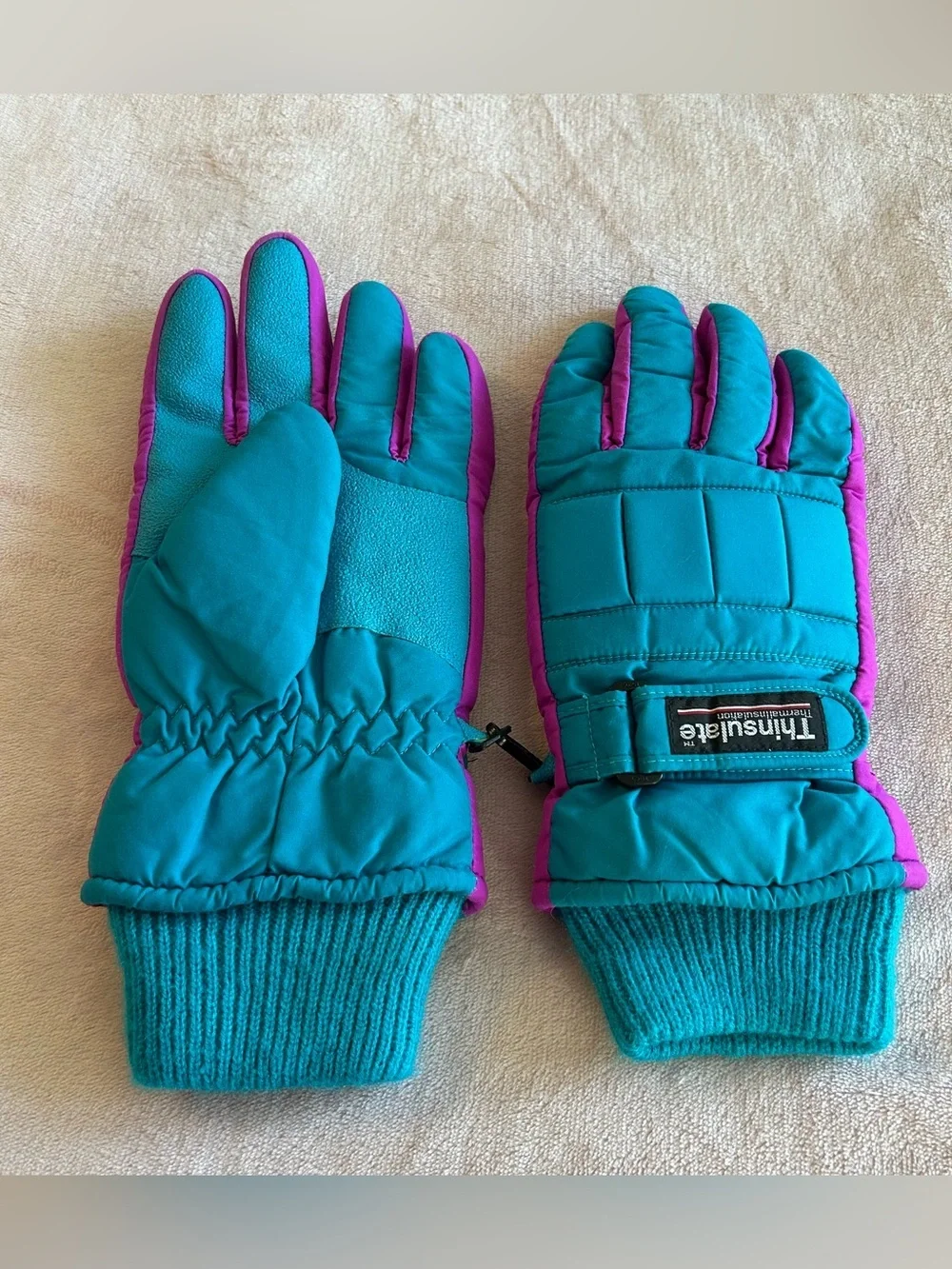 Thinsulate vintage 80s 90s insulated ski gloves teal and purple women’s M
